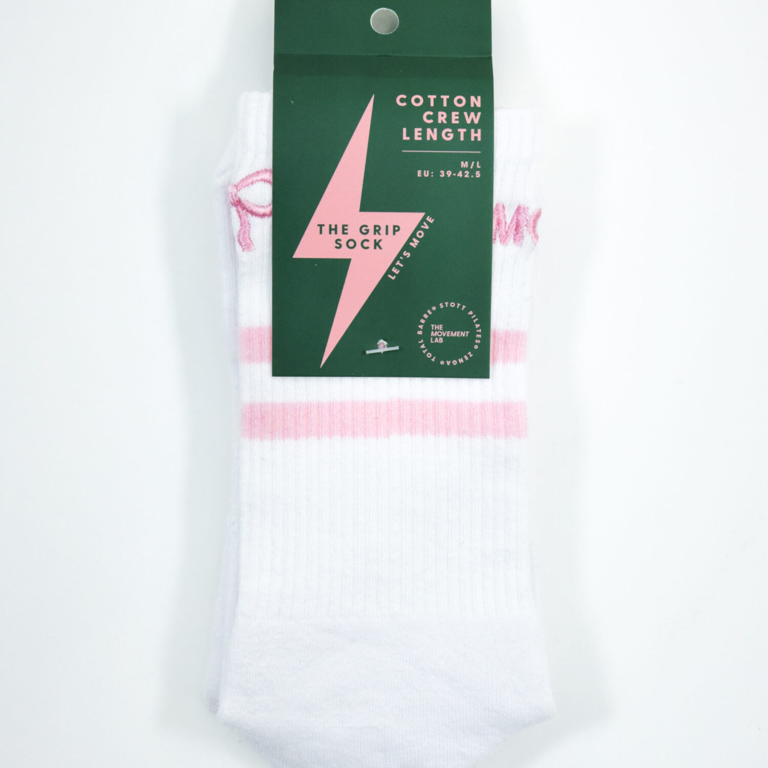 Alternative view of Pink Stripe Crew Length Grip Socks