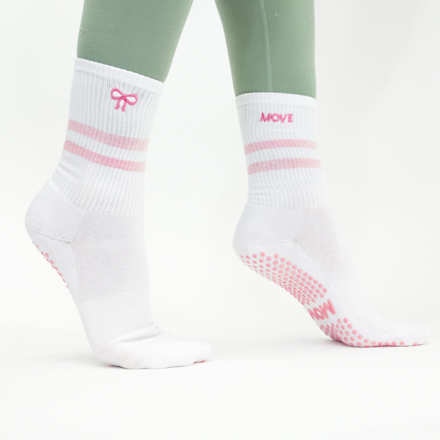 Pink Stripe Crew Length Grip Socks