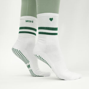 Green Stripe Crew Length Grip Socks