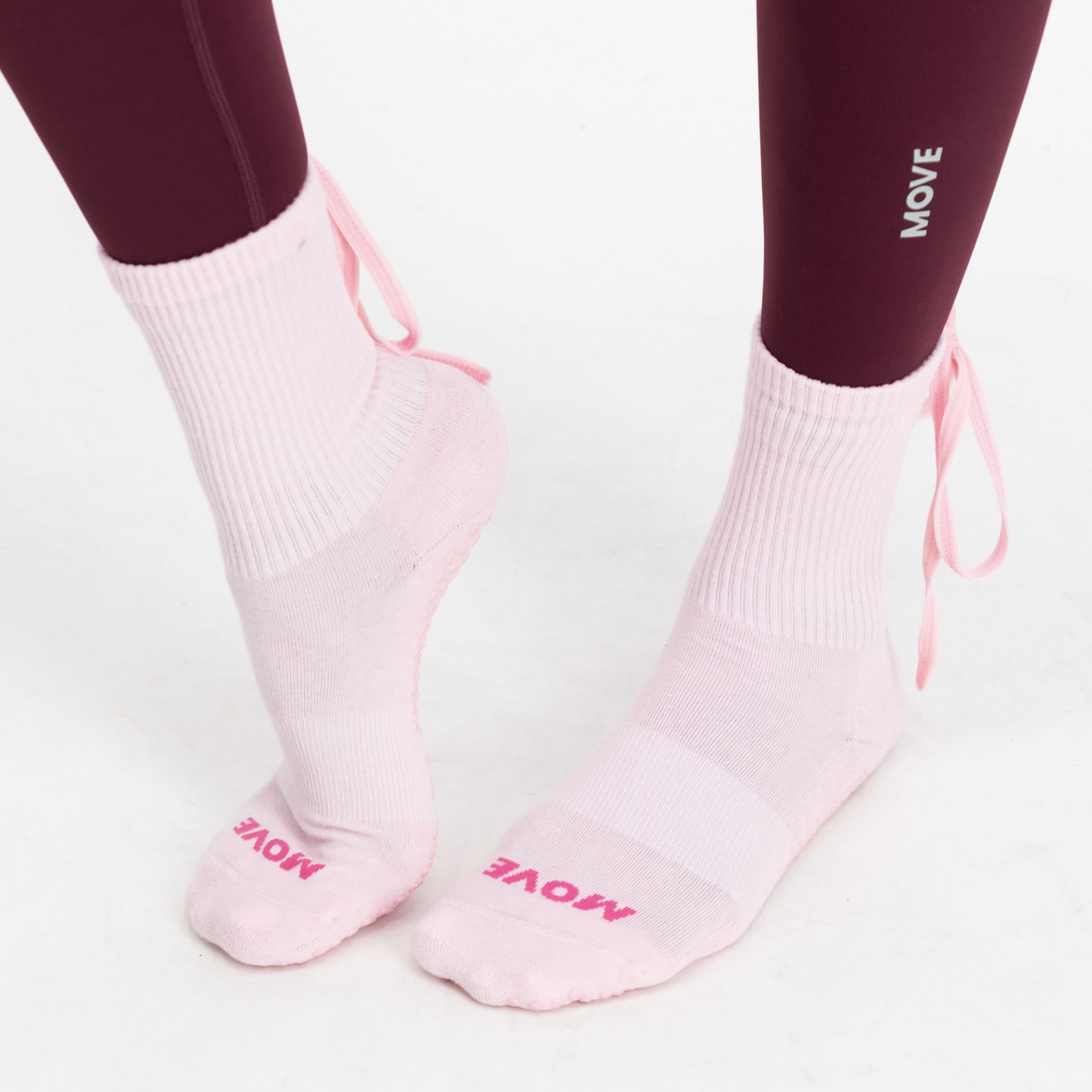 Pink Bow Crew Length Grip Socks