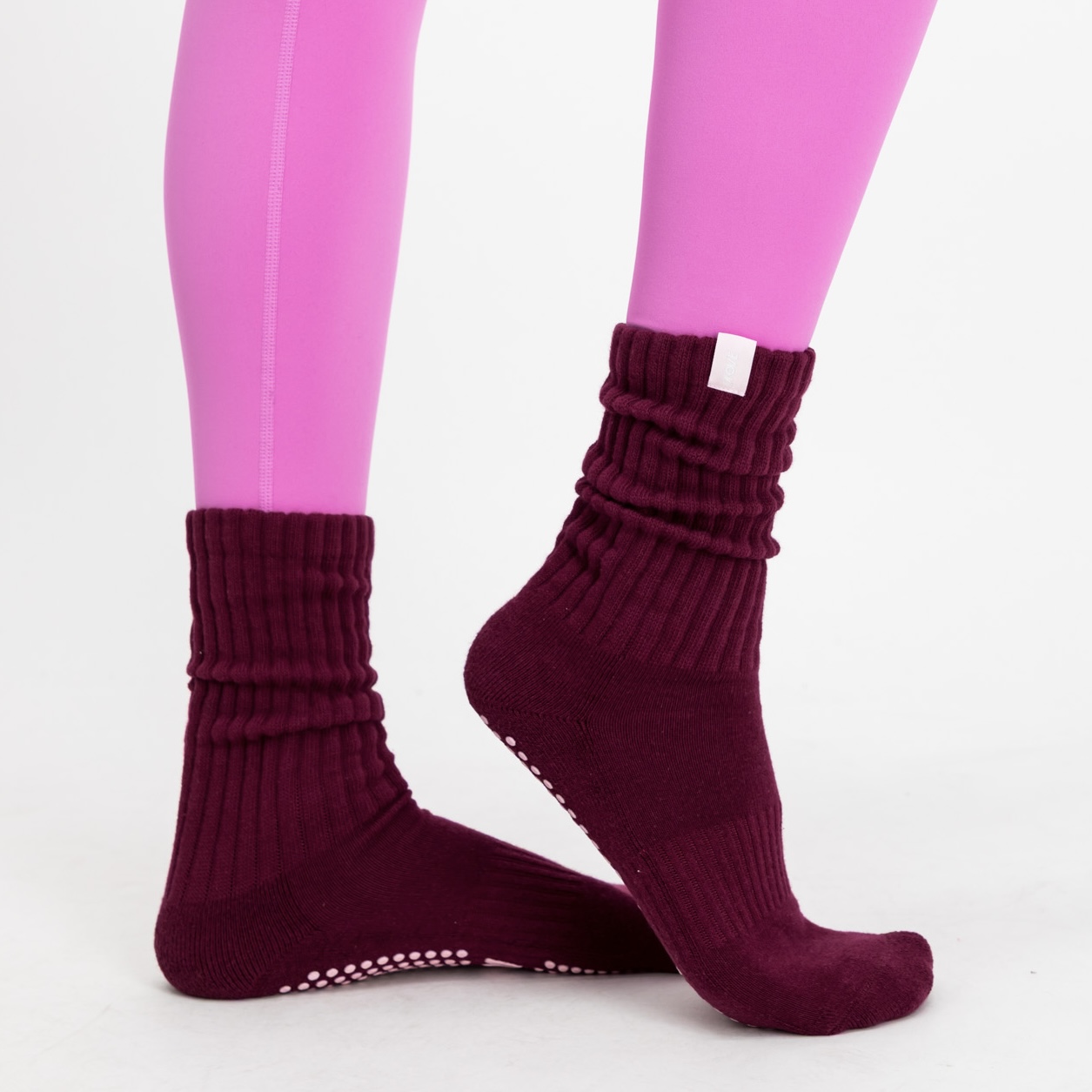 Burgundy Scrunch Grip Socks